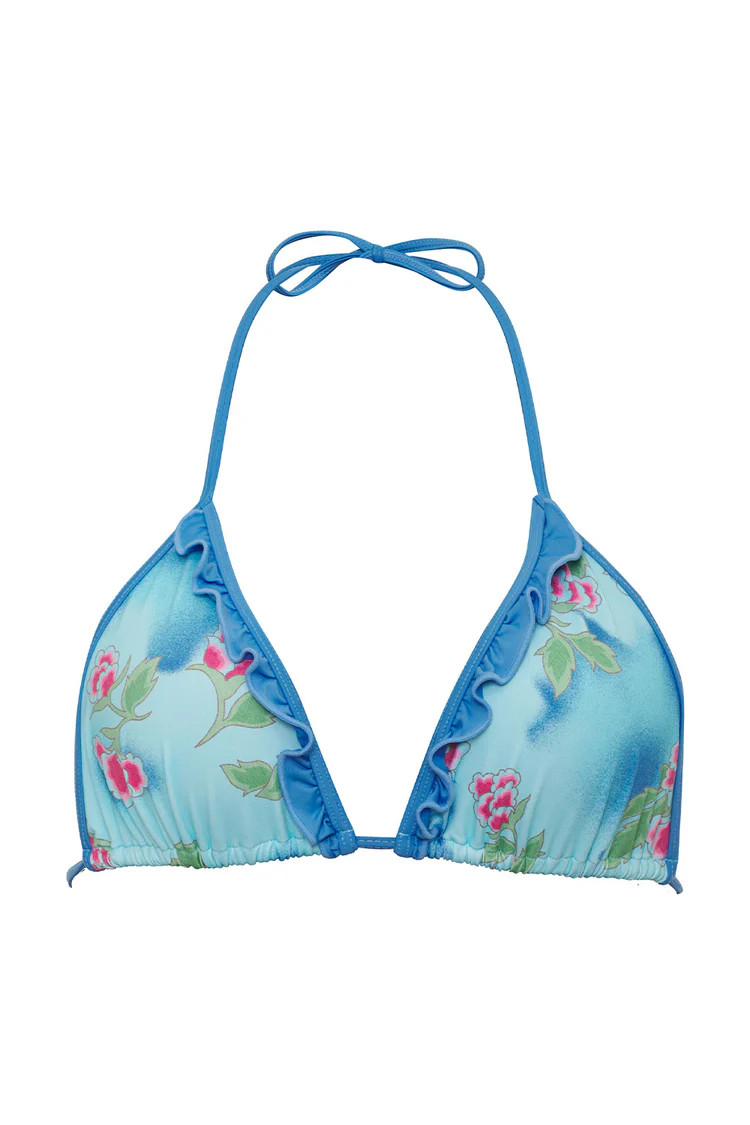 Camilla Floral Triangle Bikini Top - Blue Daiquiri | Frankies Bikinis