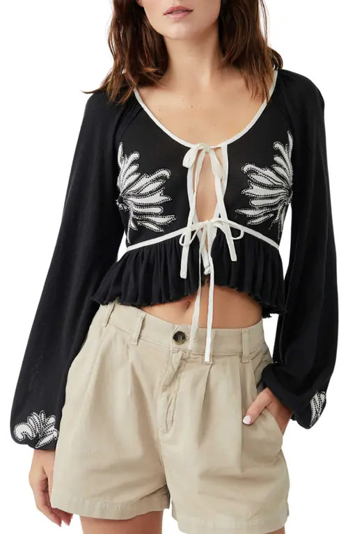 Free People Lookout Tie Front Front Top in Black Combo at Nordstrom, Size X-Small | Nordstrom