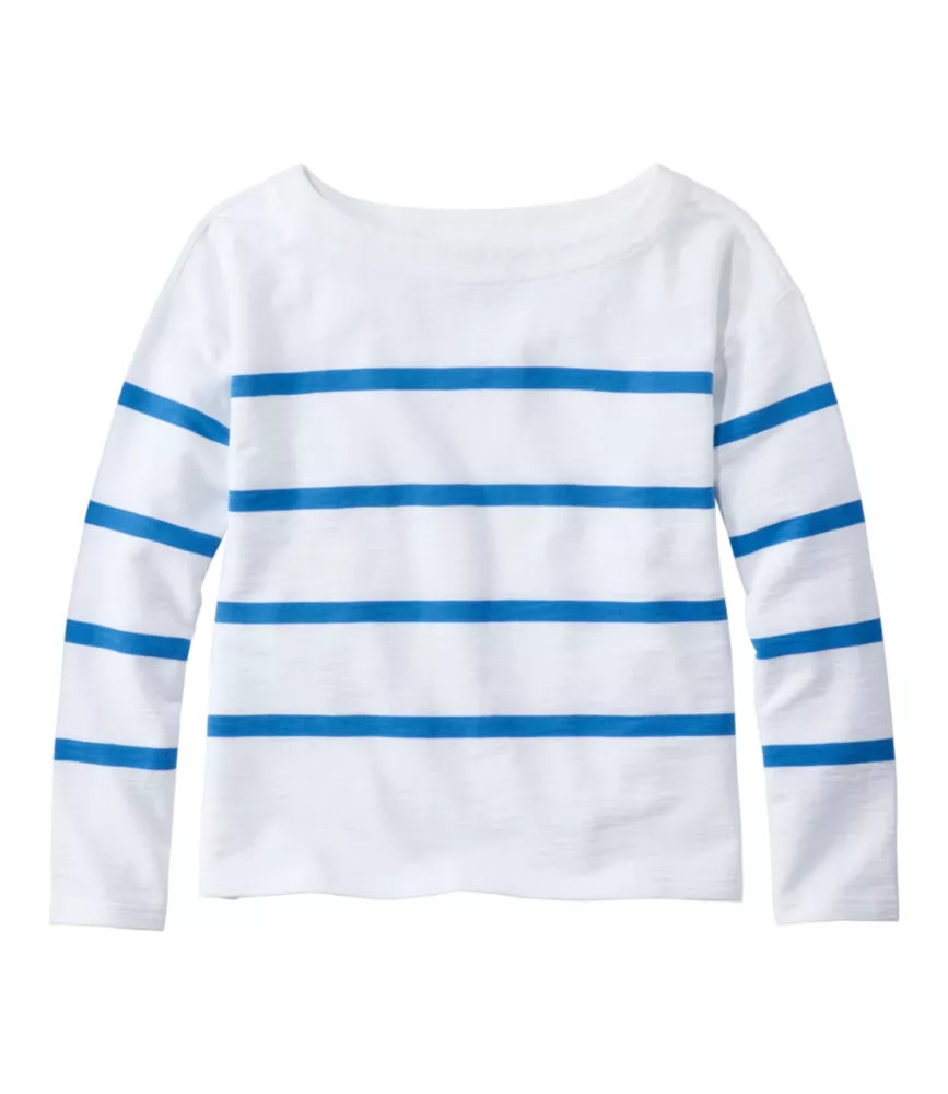 Women's Peaks Island Top, Relaxed Boatneck Long-Sleeve Stripe White/Cobalt Sea 3X, Cotton L. L.Bean | L.L. Bean