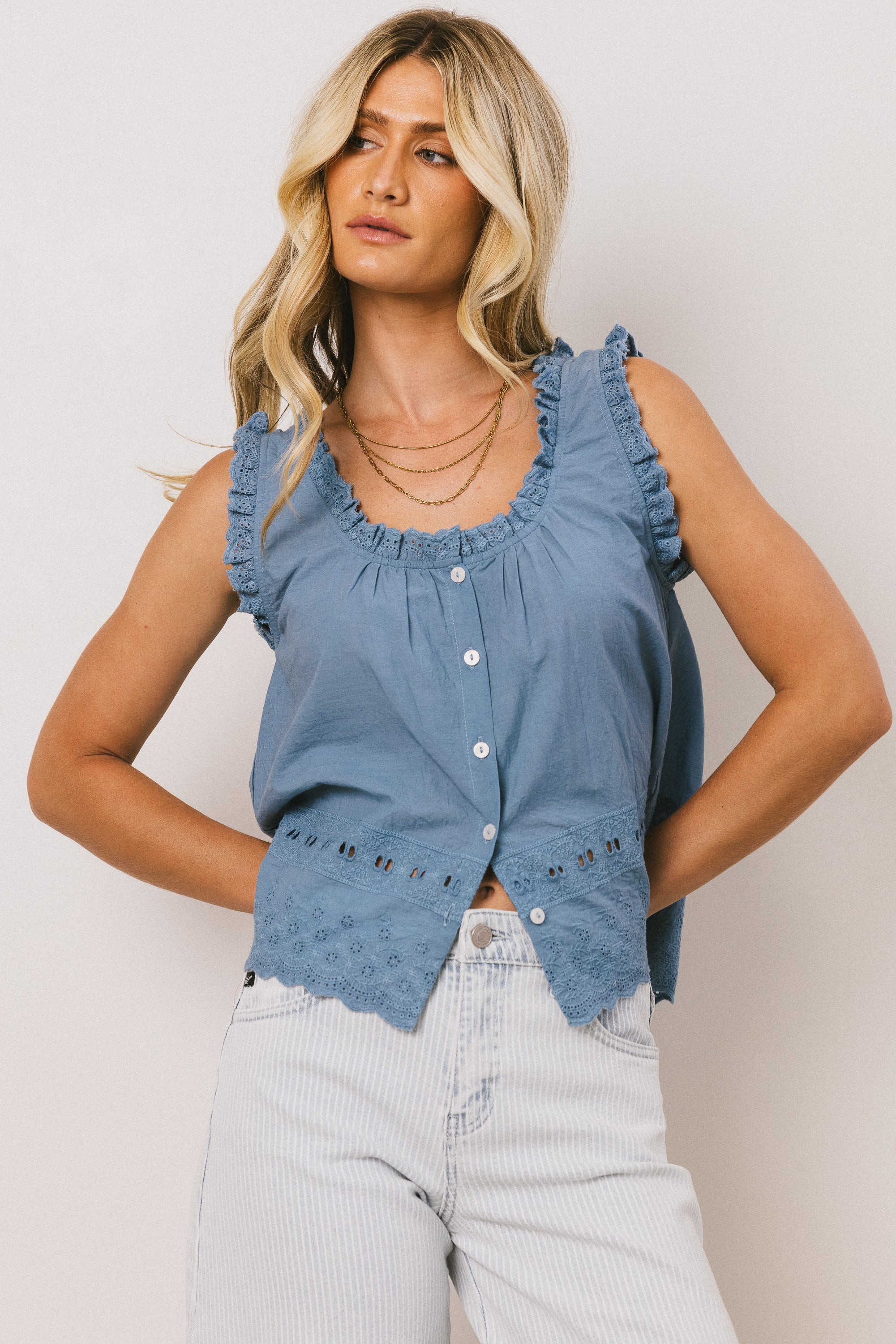 Dorian Embroidered Blouse in Denim | Böhme US