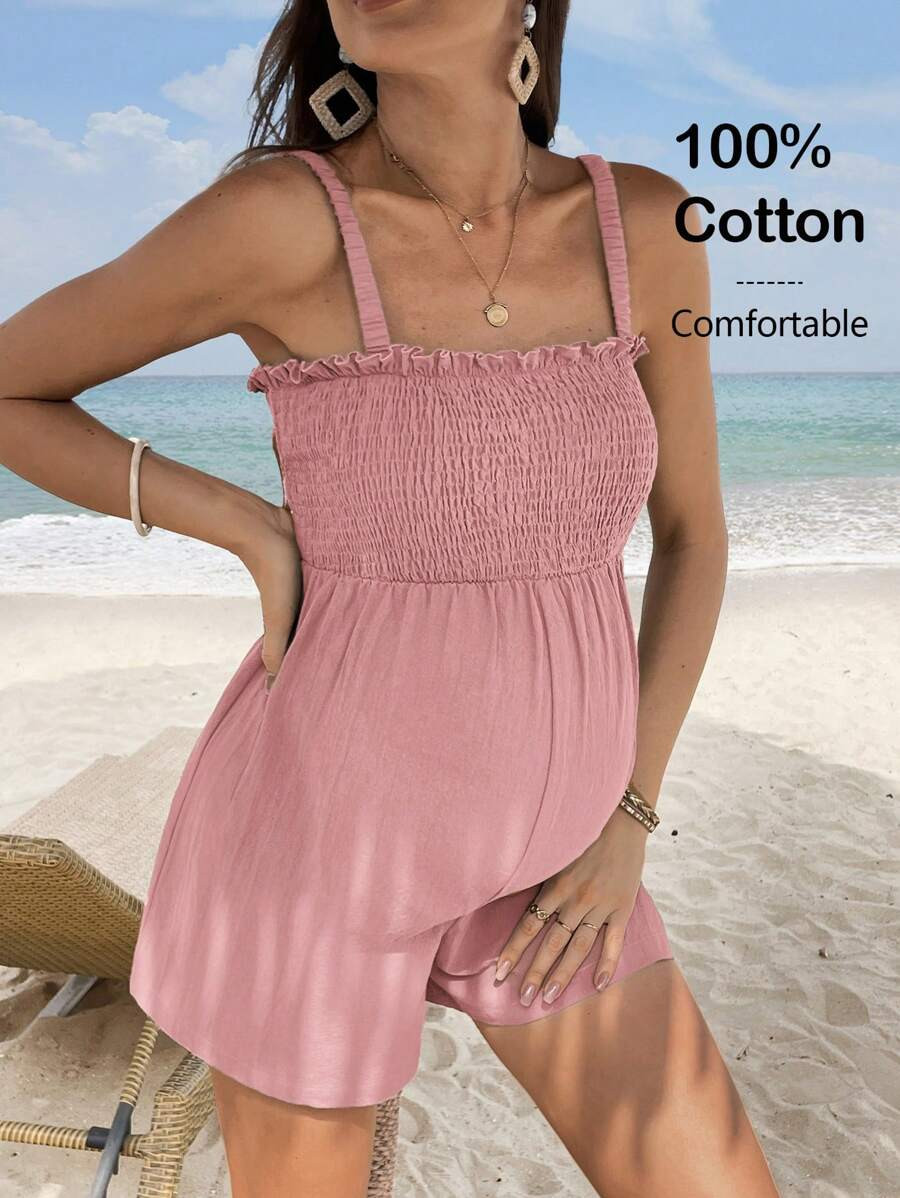SHEIN Maternity Frill Trim Cami Romper For Summer Vacation Summer | SHEIN