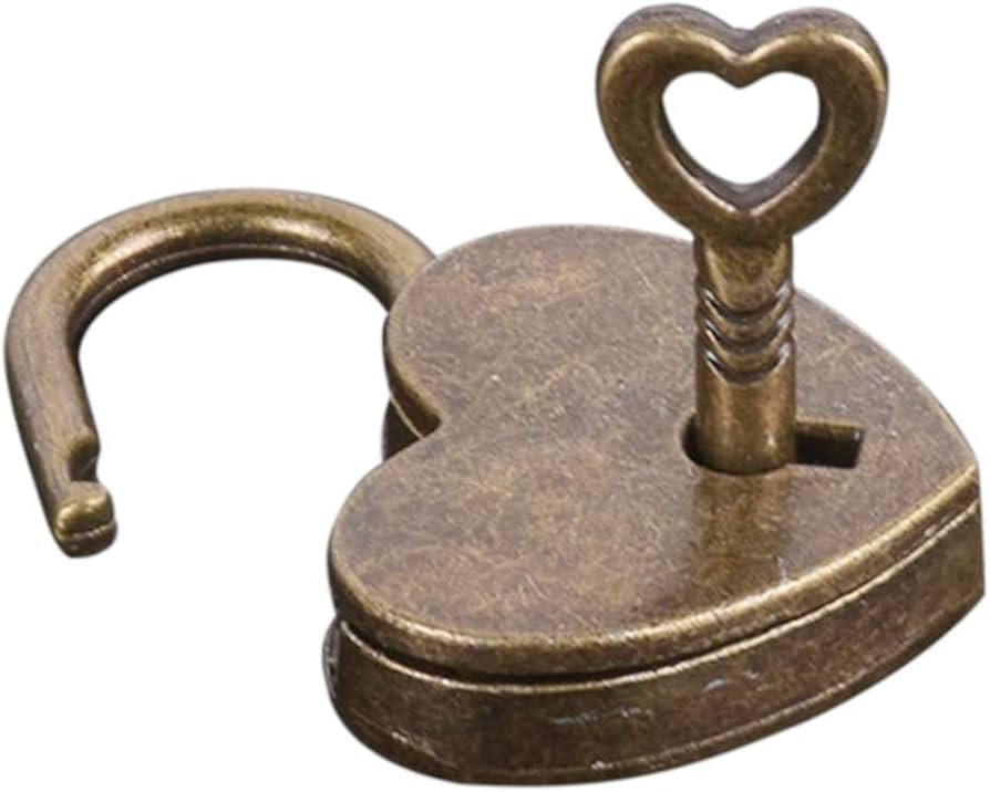 Antique Brass Heart Shape Padlock, Key Lock, Bronze, Padlock, Travel, Storage | Amazon (US)