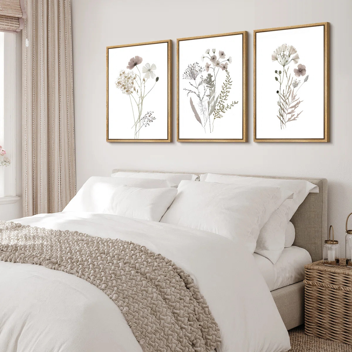 Wildflowers Floral & Botianical Neutral Minimlist Pictures Framed 3 Pieces Canvas Print Wall Art | Wayfair North America