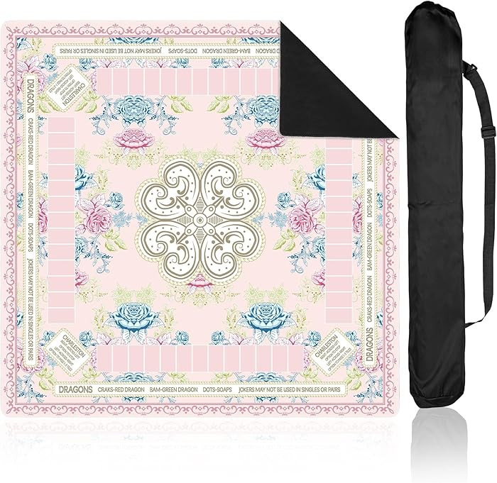 party greeting Chinoiserie Mahjong Mat with Black Carrying Bag 31.5 x 31.5 in Multi Purpose Game Table Cover Anti Slip and Noise Reduction for Mahjong Poker Board Card Dominoes Games(Pink Blue Green) | Amazon (US)