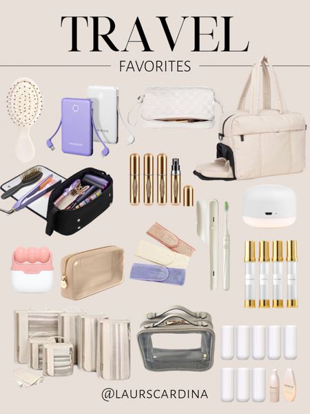 My travel favorites include a mini hairbrush, portable chargers, makeup bag, carry on tote, mini perfume holders, headbands, a face roller, packing cubes, mini pump bottles, a toothbrush with case, white noise maker, and leak proof sleeves.

Travel essentials, travel must haves, travel makeup holder, travel toiletries, vacation, amazon

#LTKfindsunder50 #LTKtravel #LTKbeauty