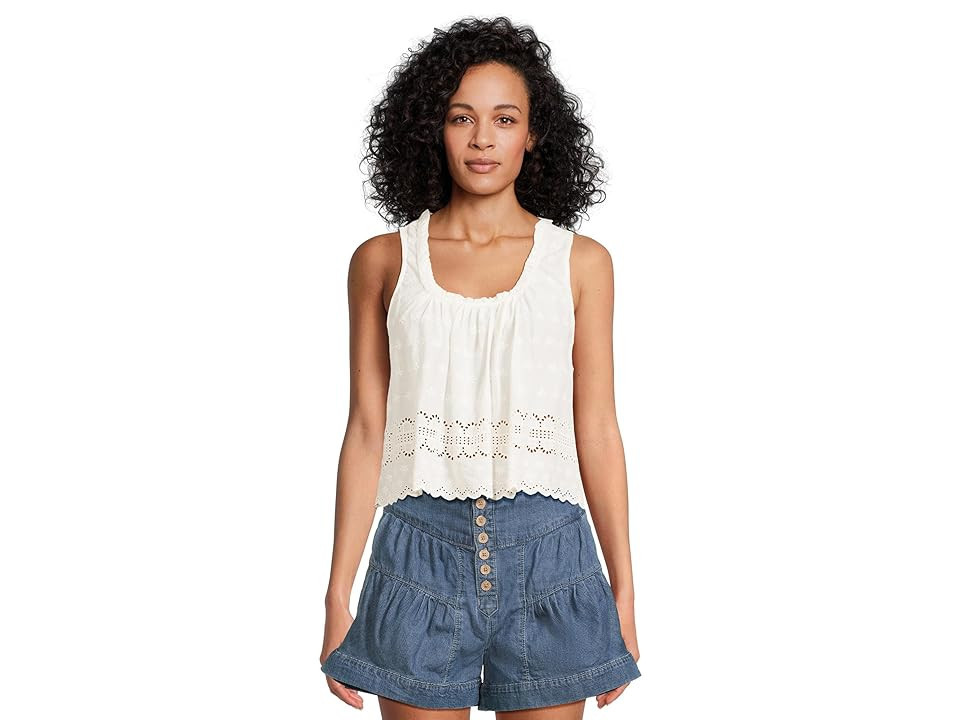 Free People Marina Eyelet Tank Top Women's T Shirt Clean Ivory : XL (Women's 14), Cotton | Zappos