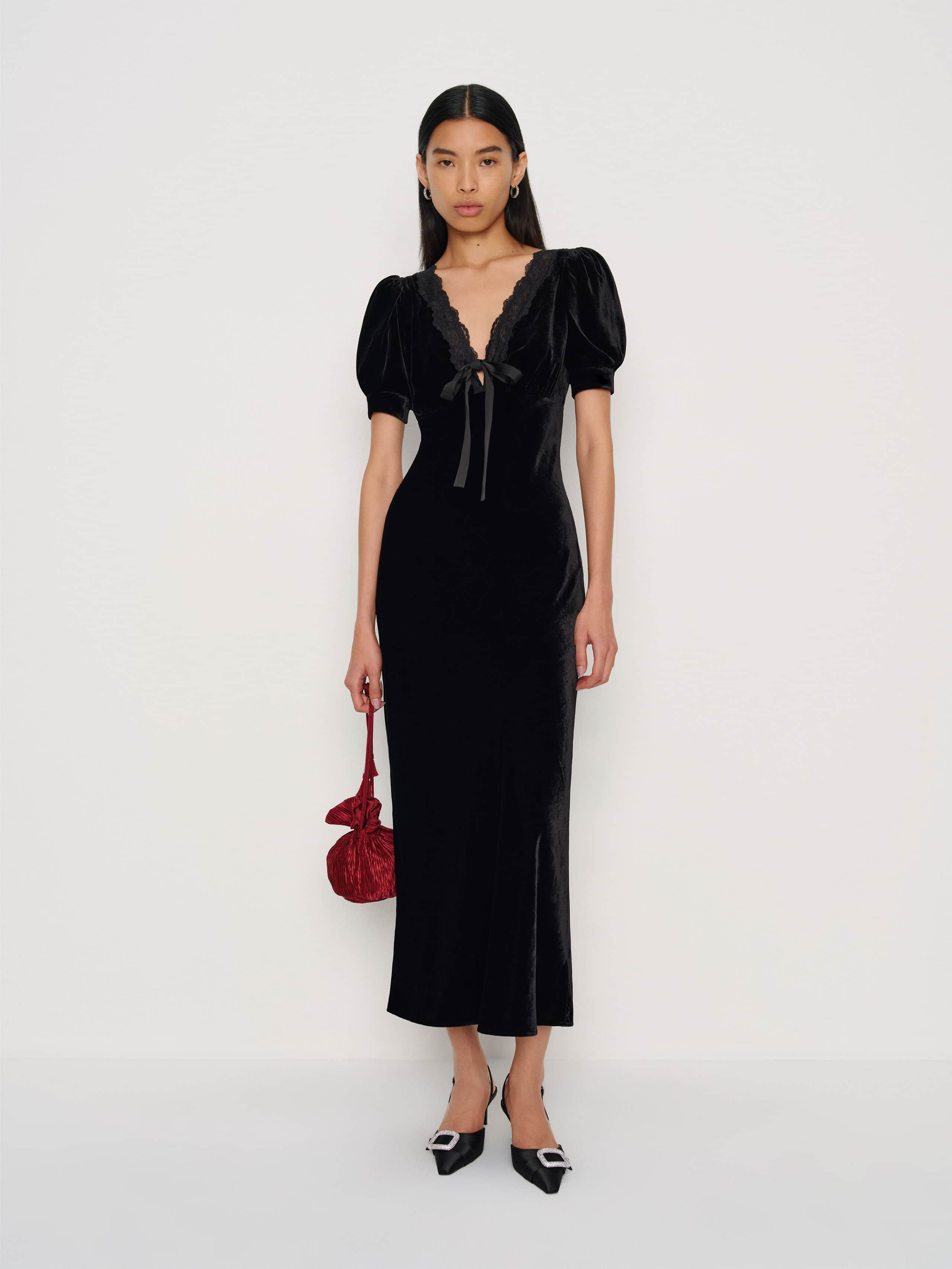 Reformation Camille Velvet Dress Black 4 | Reformation (Global)