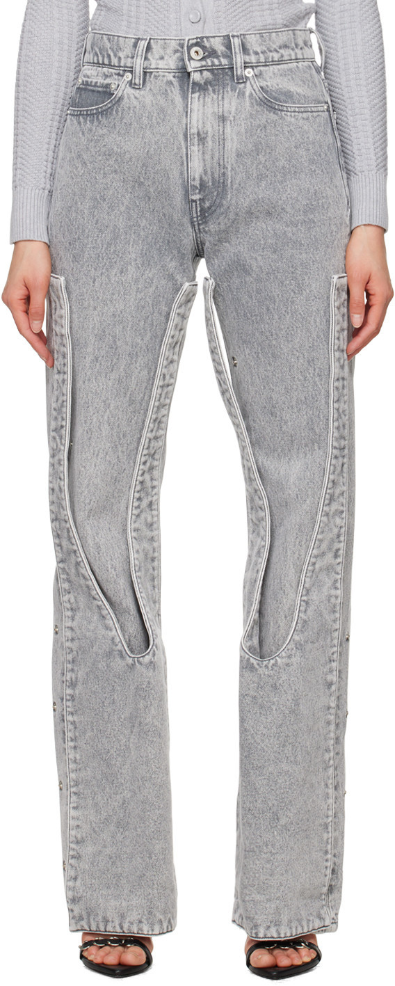 Y/Project Gray Snap Off Jeans | SSENSE