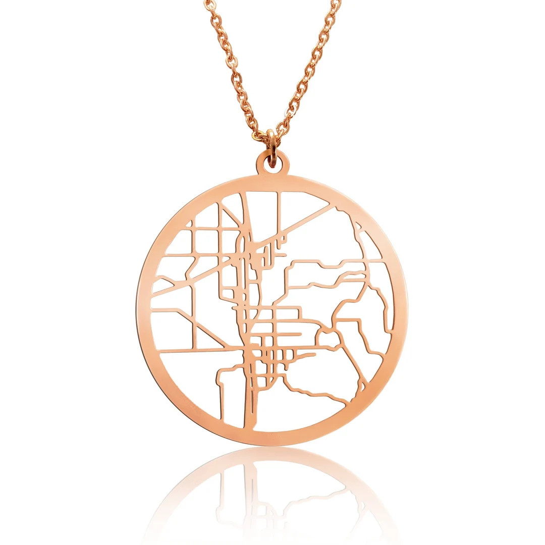 Custom Cutout Map Rose Gold Filled Large Round Necklace - Etsy | Etsy (US)