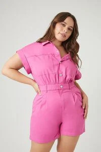 Plus Size Cuffed Button-Front Romper | Forever 21 (US)