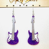 Purple Electric Guitar Acrylic Earrings, Musical Instrument Statement Rock Band Concert Festival Pierced Or Clip-On | Etsy (US)