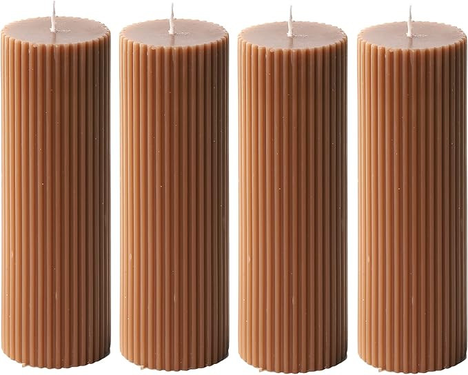 Ribbed Pillar Candles 2x6'', Coffee Scented, Handmade Soy Wax Home Décor (4 Packs, Brown) | Amazon (US)