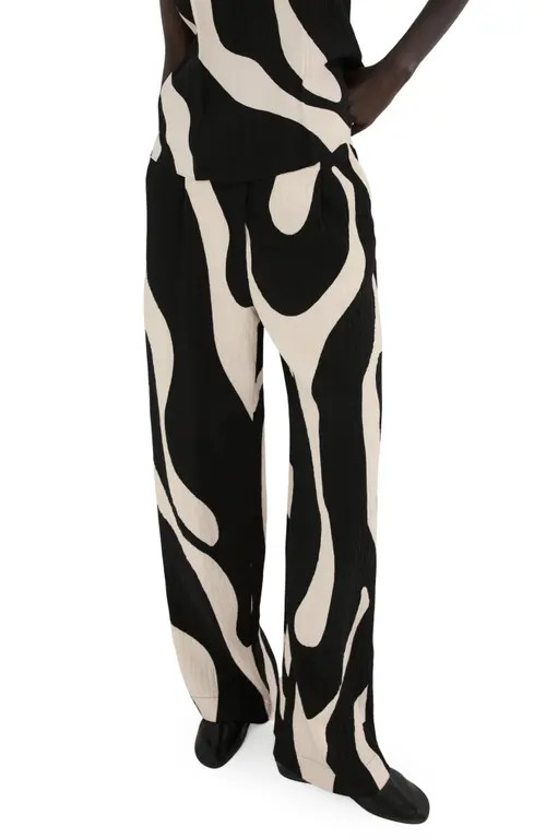 MANGO Print Straight Leg Pants in Black at Nordstrom, Size 4 | Nordstrom