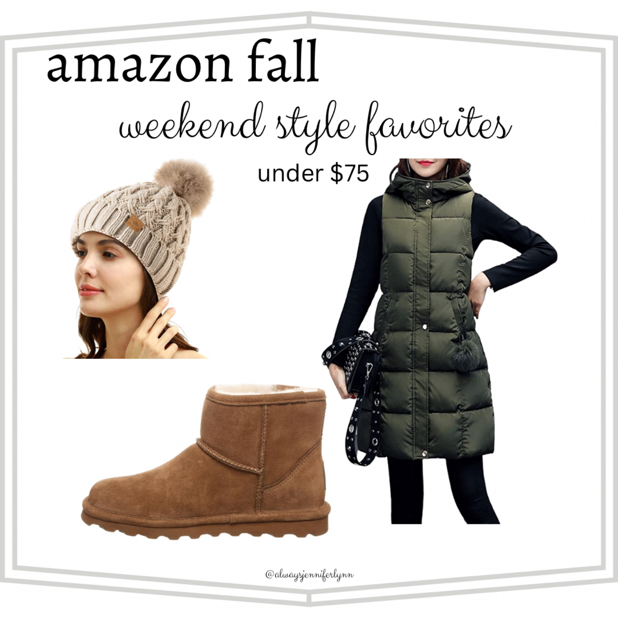 Love fall fashion. Amazon is my go to for last minute pieces! Grabbing these for our fall party this weekend. 
Long puffer vest for winter too. Cute winter hat. Ultra mini boots. Bearpaw. Warm clothes. Bonfire outfits  

#LTKSeasonal #LTKunder100 #LTKstyletip