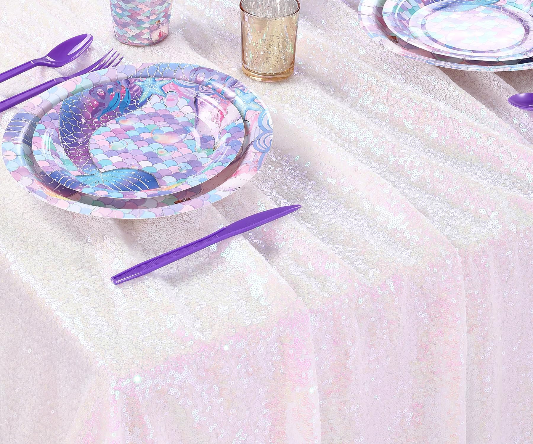 QueenDream Sparkly Sequin Tablecloth - White Iridescent Table Cloth 50x80 Inches Rectangle Table ... | Amazon (US)