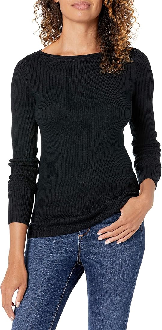 Amazon Essentials Women's Lightweight Ribbed Long-Sleeve Boat Neck Slim-Fit Sweater | Amazon (US)