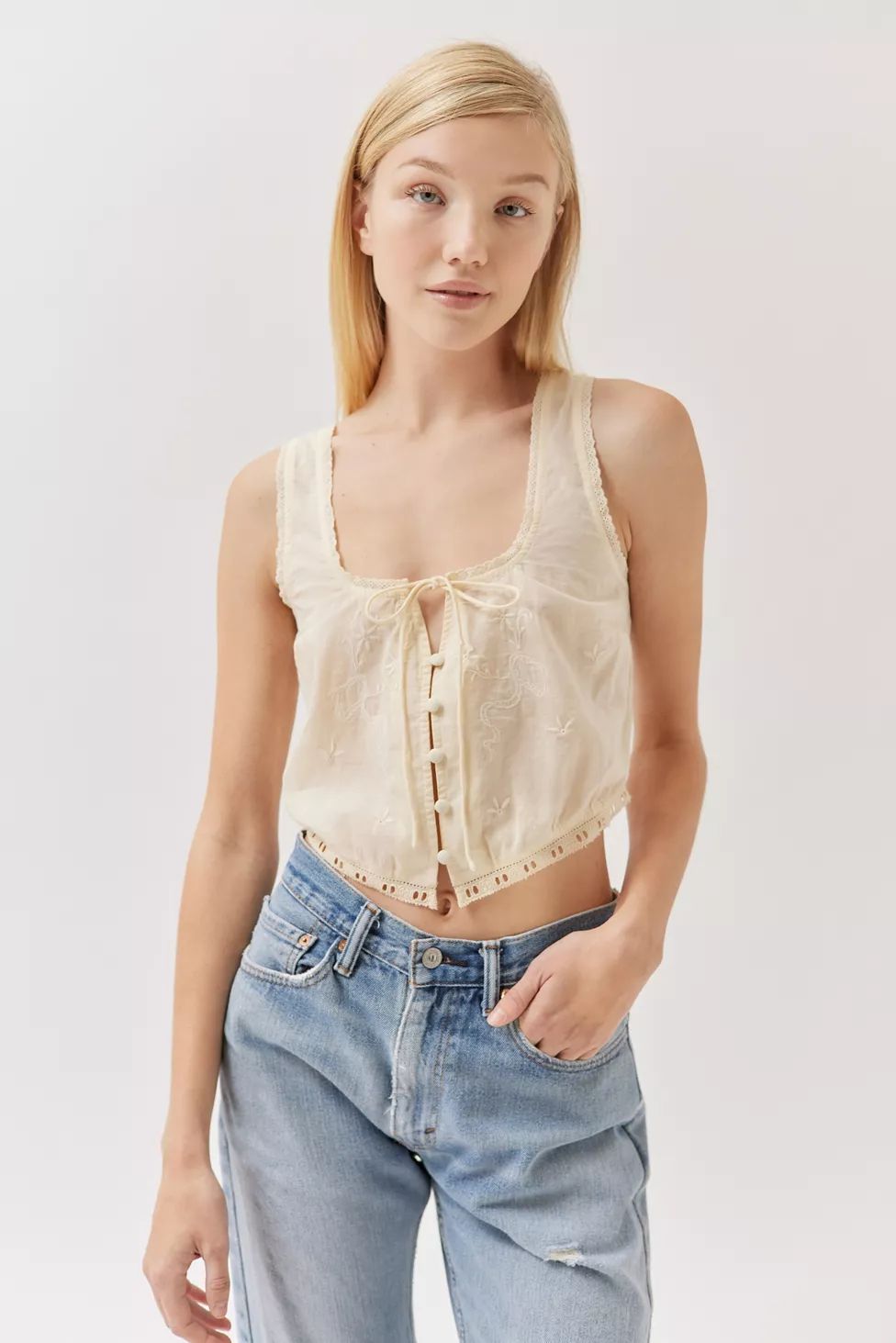 UO Eve Embroidered Corset Top | Urban Outfitters (US and RoW)