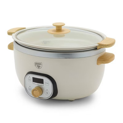 GreenLife Healthy 6qt Slow Cooker with Wood Handle Cream | Target