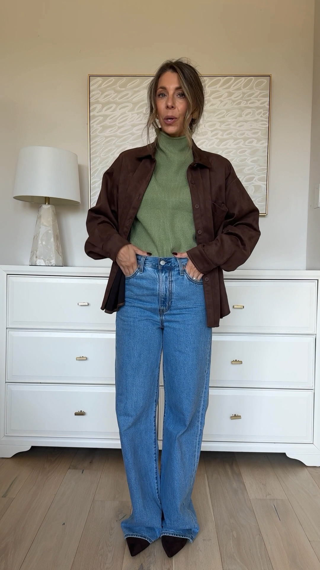 CHOCOLATE BROWN FAUX SUEDE SHIRT 50% off!! @nordstromrack #NordstromRackPartner #RackScore I sized up to a medium and fyi it also comes in black!! Will be wearing with a white bodysuit and mini skirt next!! 

#LTKFindsUnder50 #LTKVideo #LTKSaleAlert