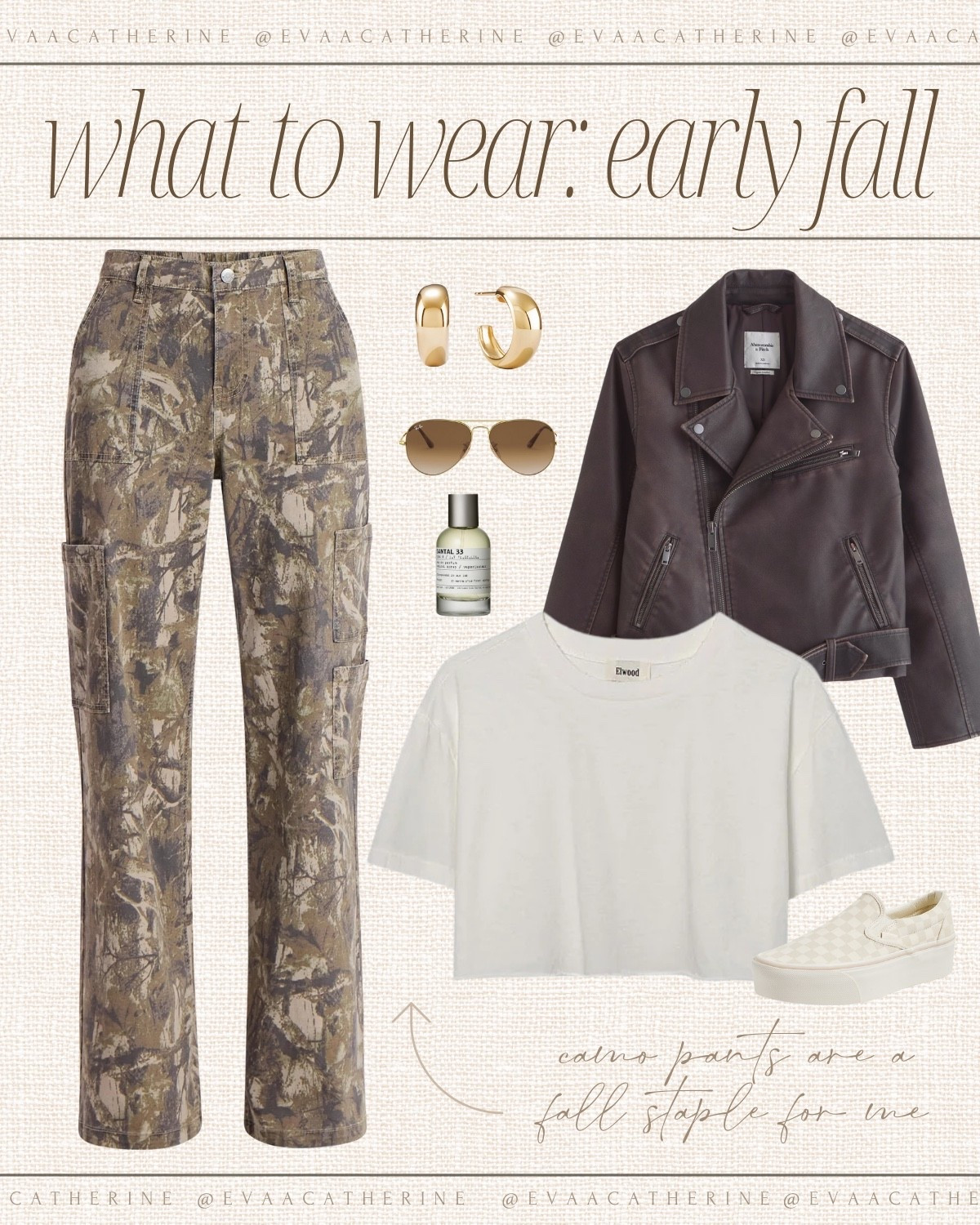 What to wear right now → camo pants + leather jacket = early fall essentials 🍁 Rounded it out with gold hoops, sunnies, and slip-ons for that effortless everyday vibe. These camo pants are under $17 and always sell out fast, so snag them while you can. All pieces linked for you to shop.

#falloutfitideas #ltkstyle #ltkfall #neutraloutfits #casualoutfit #streetwearstyle #ltkunder50 #styleedit #fallmusthaves #ootdfashion #ltkfinds #minimalstyle #fashionlookbook #wardrobestaples #falltrends


#LTKFindsUnder100 #LTKStyleTip #LTKSeasonal