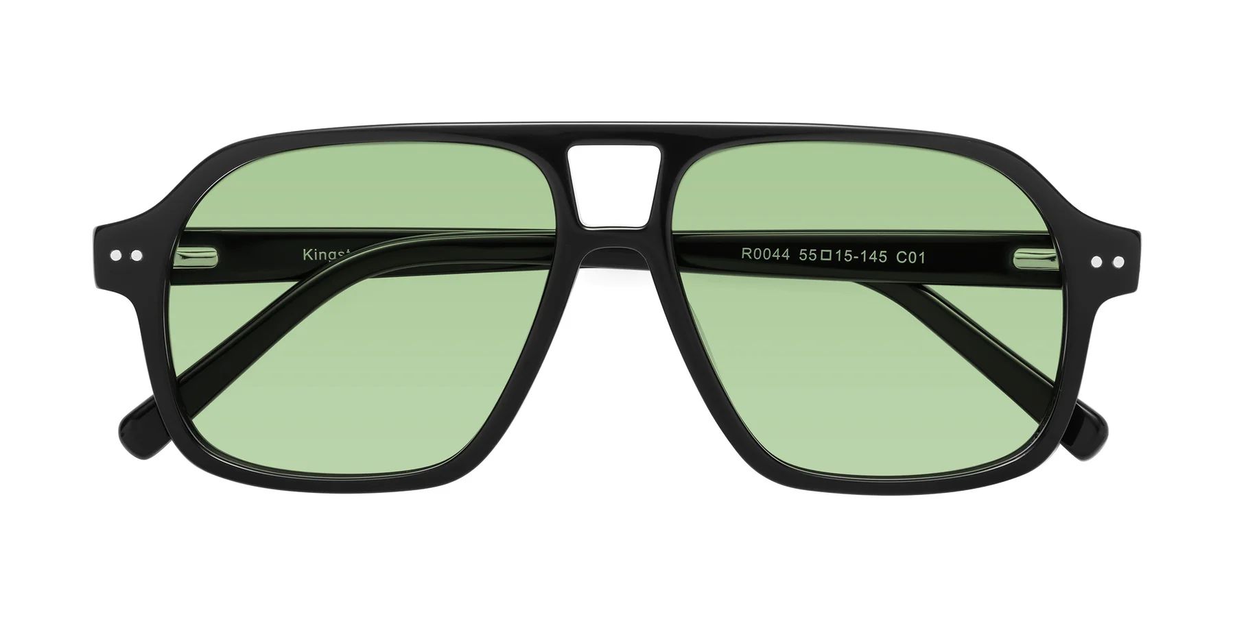 Black Grandpa Oversized Aviator Tinted Sunglasses with Medium Green Sunwear Lenses - Kingston | Yesglasses