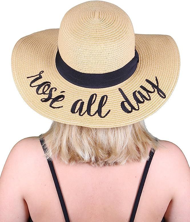 Women’s Bold Cursive Embroidered Adjustable Beach Floppy Sun Hat | Amazon (US)