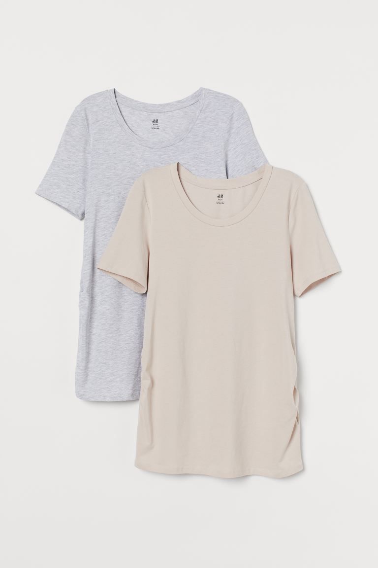 Short-sleeved tops in soft jersey with gathers at sides for improved fit over tummy. Cotton conte... | H&M (US + CA)