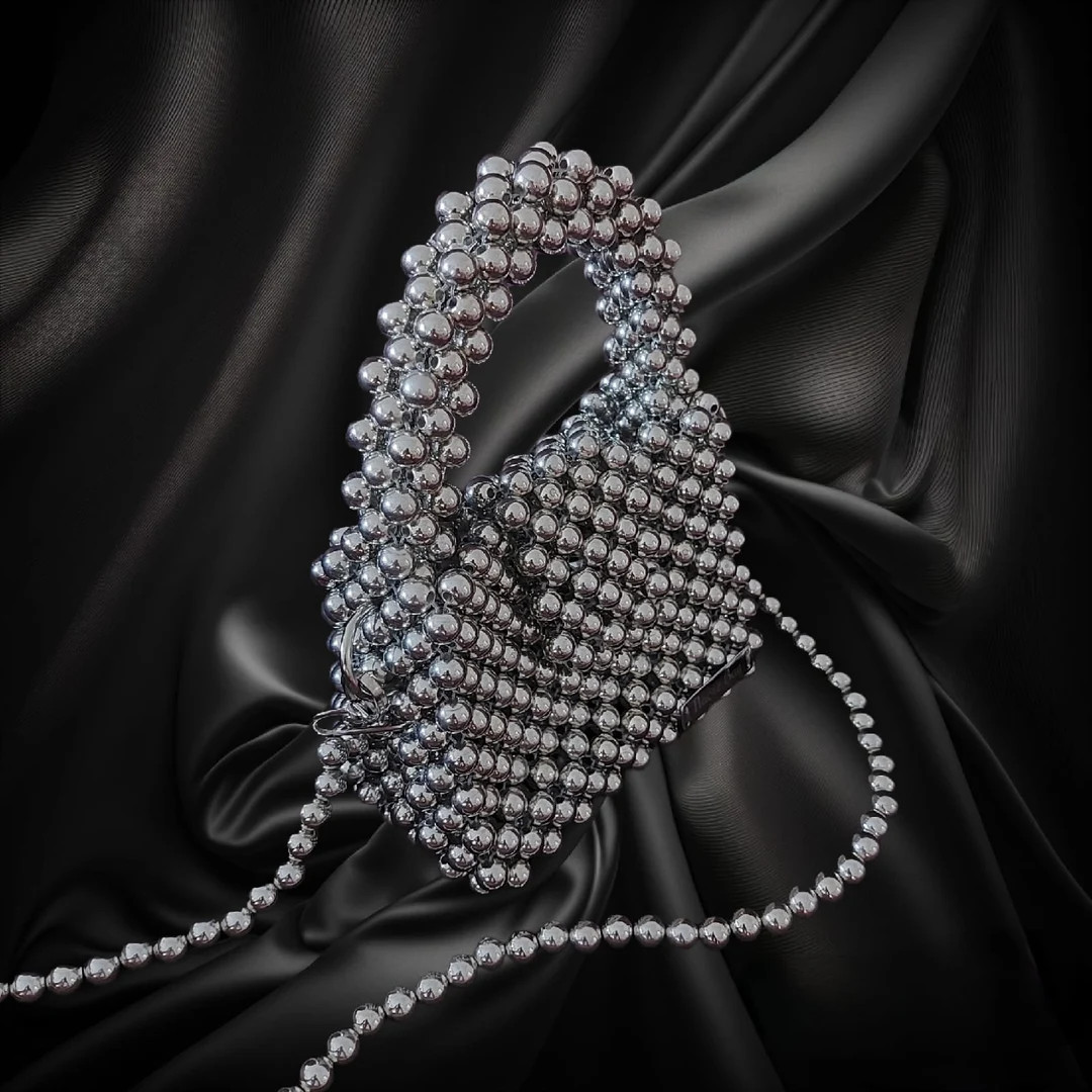 Handmade Silver Beaded Mini Tote Bag: Luxury Evening Bag | Etsy (US)