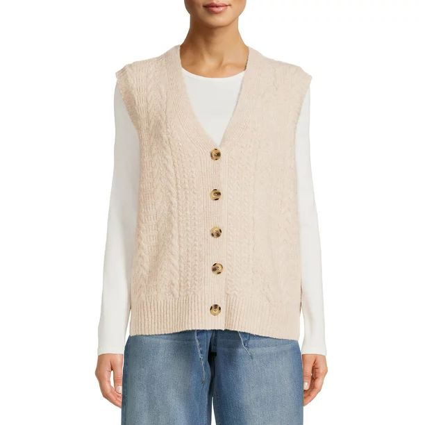 Dreamers by Debut Women's Cable Knit Sweater Vest - Walmart.com | Walmart (US)