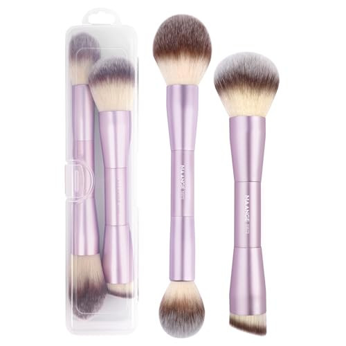 MAANGE Foundation Makeup Brushes, 2Pcs Double Ended Makeup Brush for Blending Liquid Powder Concealer Cream Blush Buffe (Lilac) | Amazon (US)