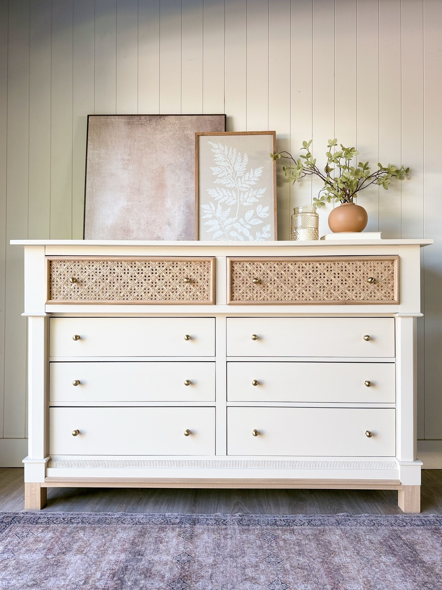 Large dresser makeover with cane webbing