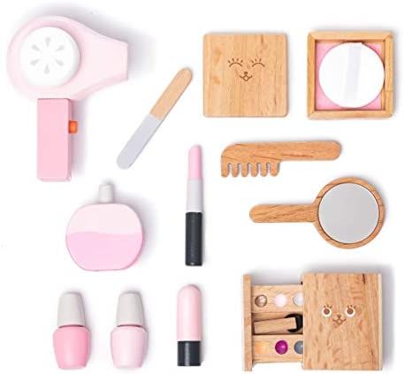 umu Wooden Beauty Salon Toys for Girls Makeup Playset 12 Piece Kit with Makeup, Brush, Mirror and... | Amazon (US)