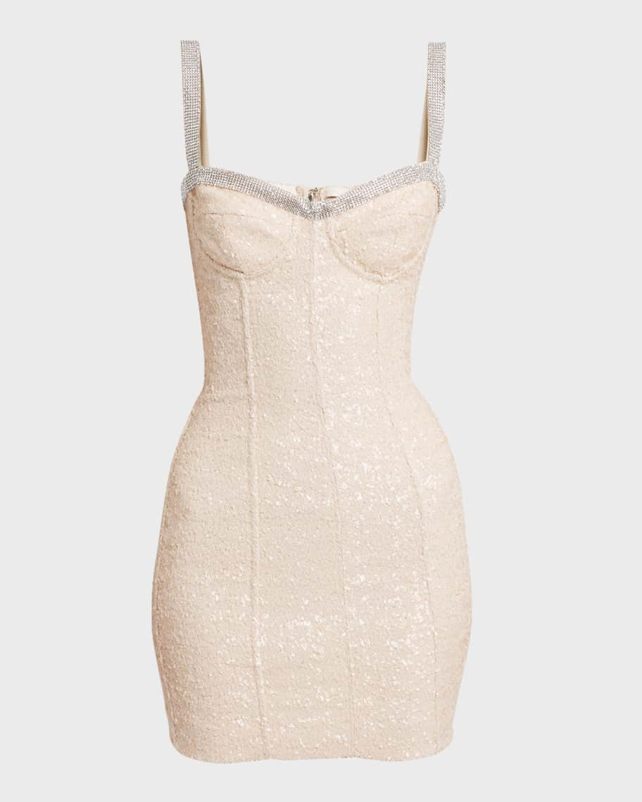 Dolce&Gabbana Paillette Embellished Mini Dress with Crystal Trim | Neiman Marcus
