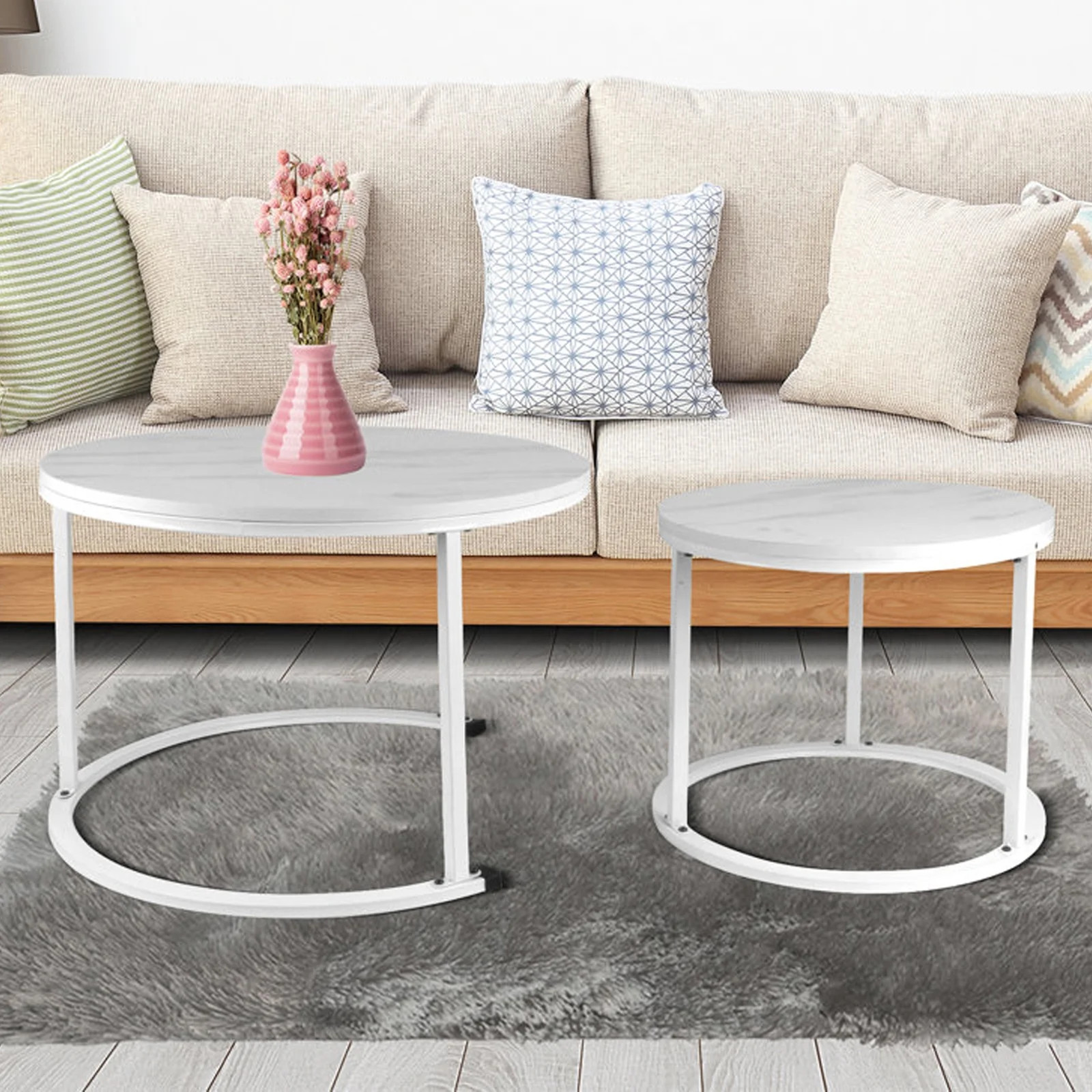 BIGTREE Modern Round Nesting Coffee Table Set 2pc Solid Metal Frame White 27" | Walmart (US)