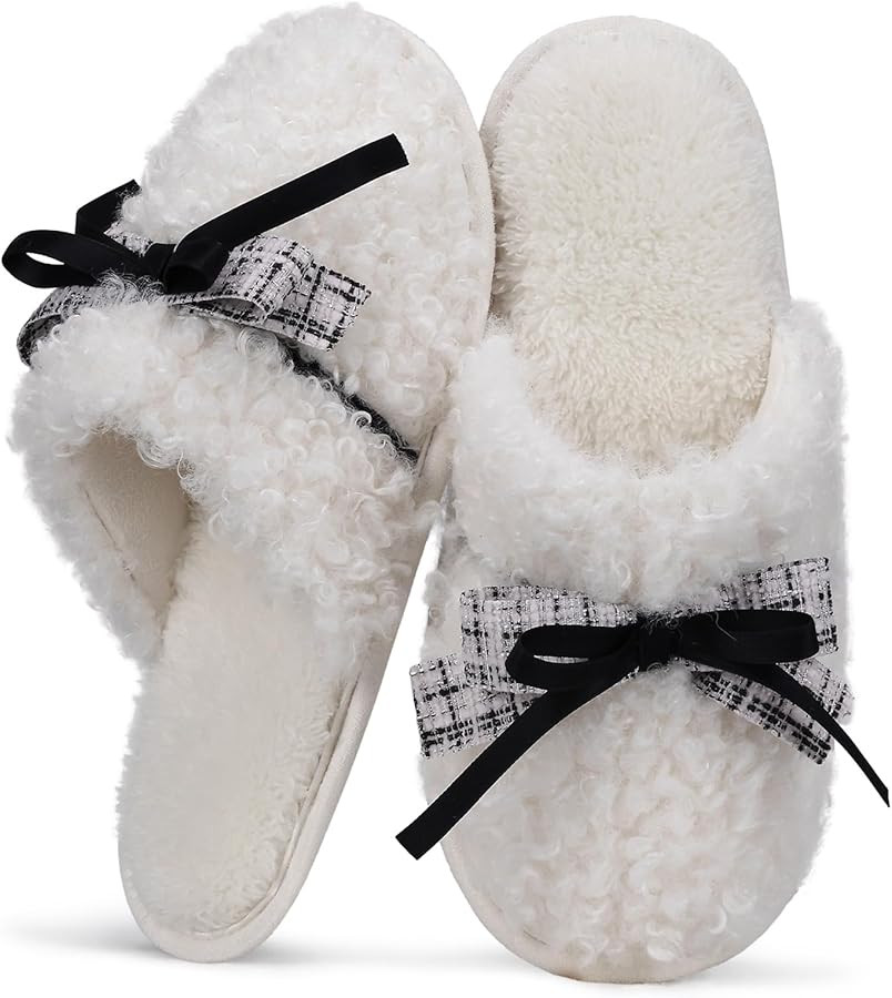 RDHOSUPY Memory Foam Slippers for Women with Curly Bow, Cloudlike Comfort House Shoes with Non-Sl... | Amazon (US)