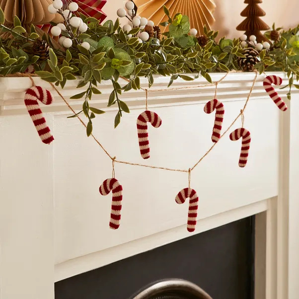 Red & White Knitted Candy Cane Garland | Dunelm (migrated)