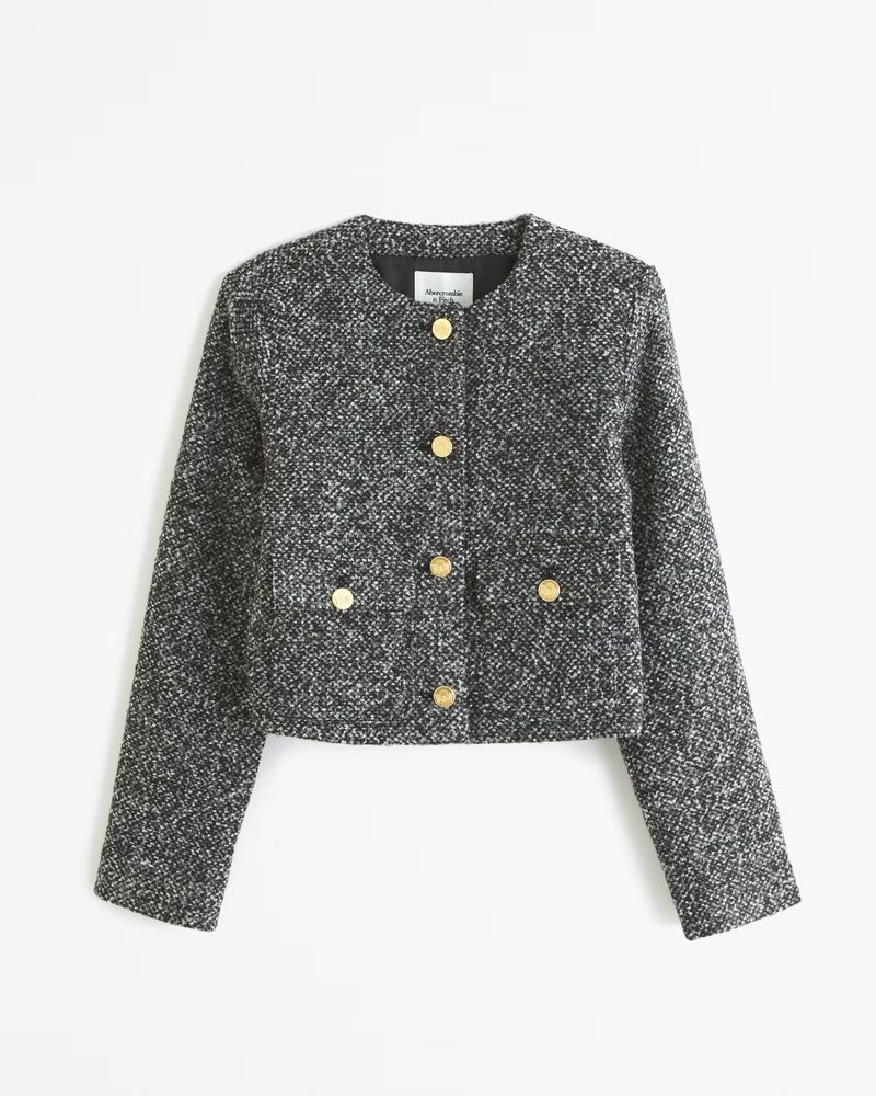 Collarless Textured Jacket | Abercrombie & Fitch (US)