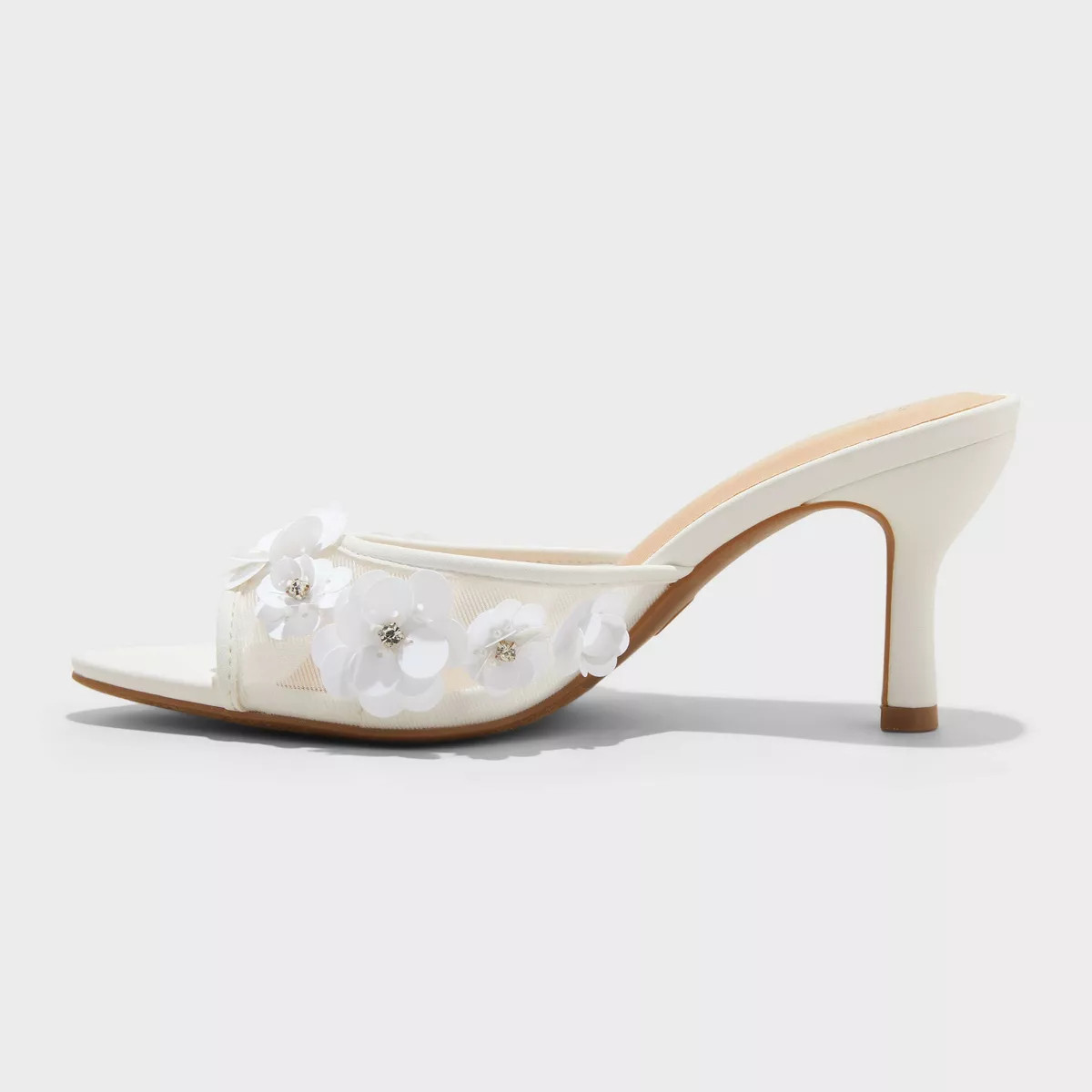Women's Lupita Mesh Rhinestone Peep Toe Mule Heels with Memory Foam Insole - A New Day™ White 9 | Target