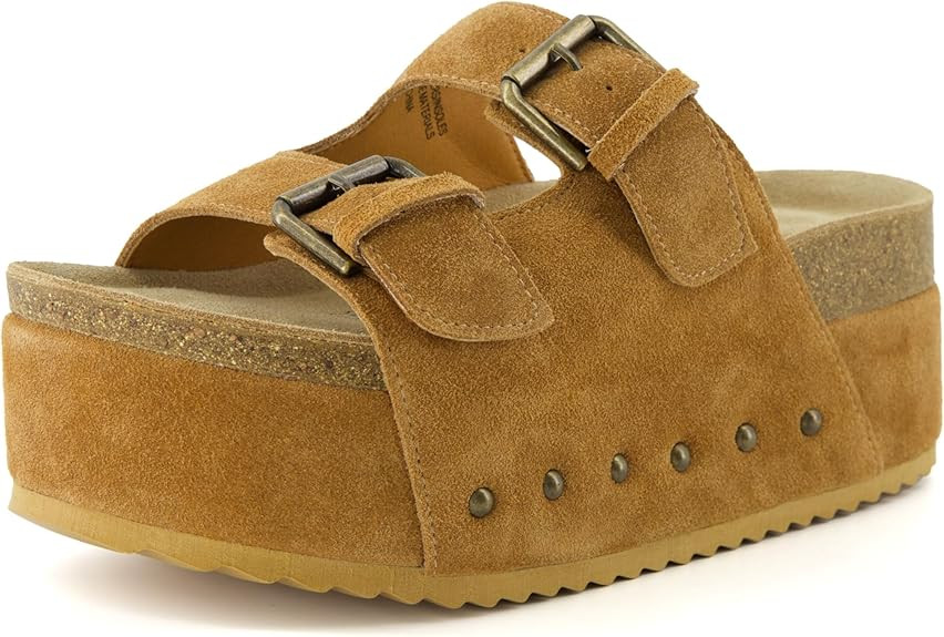 CUSHIONAIRE Guru Platform Sandals Women Footwear – Comfortable Genuine Leather Footbed Studded ... | Amazon (US)