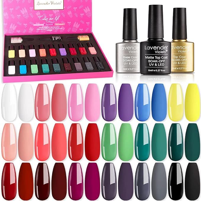 Lavender Violets Soak-off UV Gel Nail Polish Kit with Base Top Gel 18 Colors Nail Gel for Home Na... | Amazon (US)