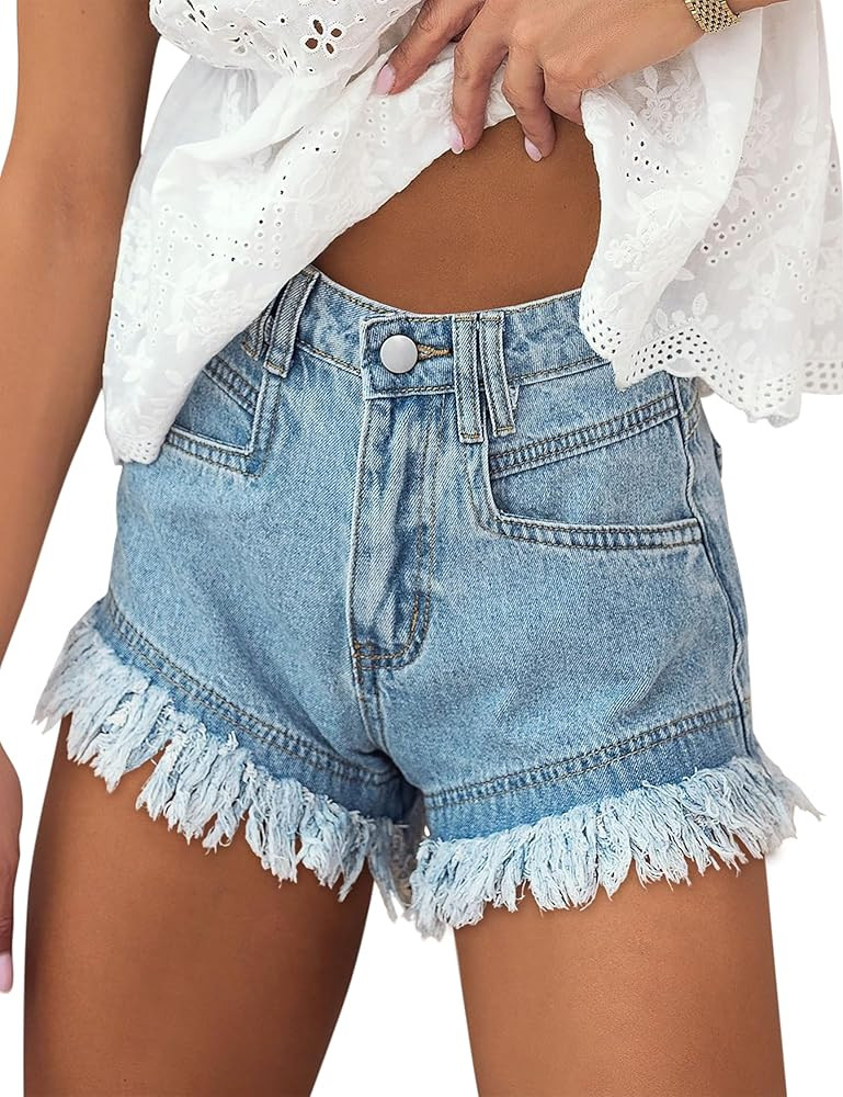 BISUAL Denim Shorts Women High Waisted Jean Shorts Stretch Hem Raw Edge Womens Denim Shorts Casua... | Amazon (US)