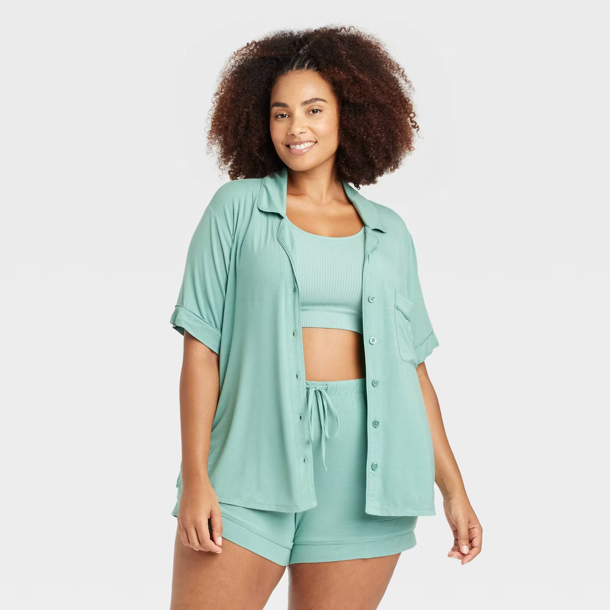 Women's Cloud Knit Short Sleeve Notch Collar Top and Shorts Pajama Set - Auden™ | Target