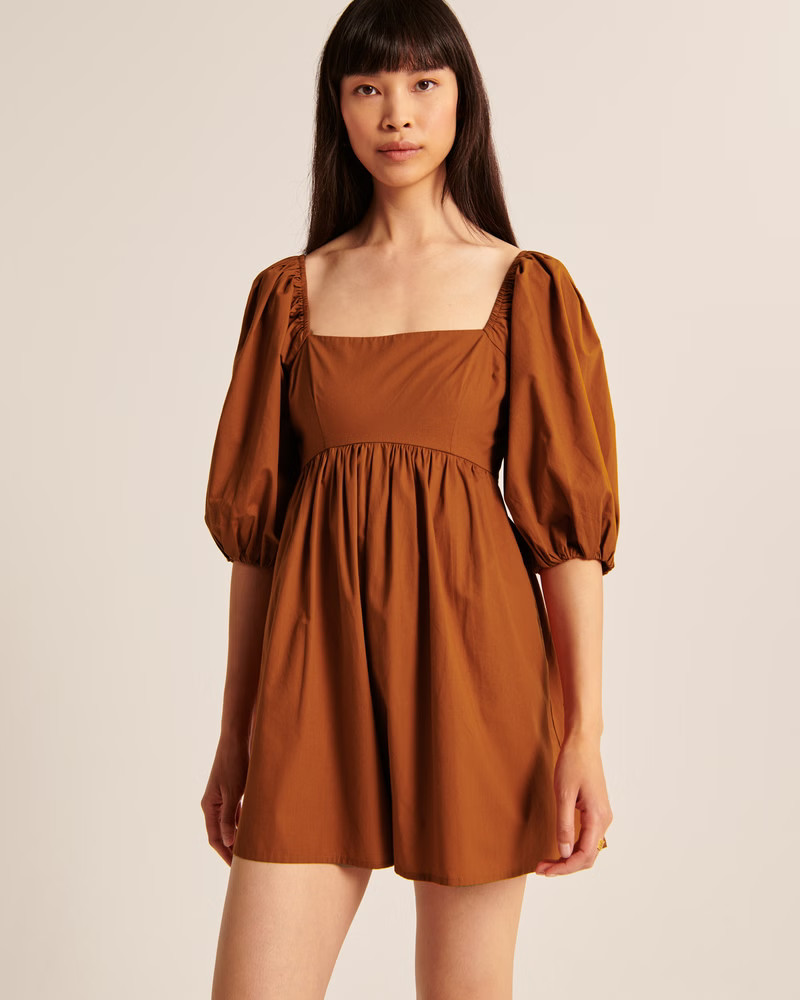 Women's Puff Sleeve Flirty Romper | Women's Dresses & Jumpsuits | Abercrombie.com | Abercrombie & Fitch (US)
