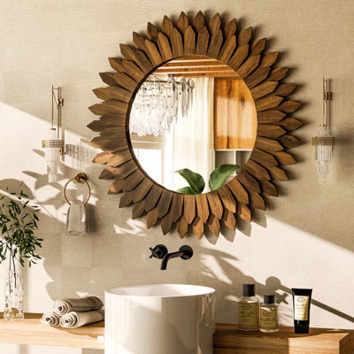 BEAUTYPEAK Round Sunflower Wall Mirror,Boho Wall Decor, Vanity or Bathroom Mirror | Target