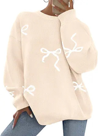 PRETTYGARDEN Women Long Sleeve Cute Bow Oversized Sweater | Amazon (US)