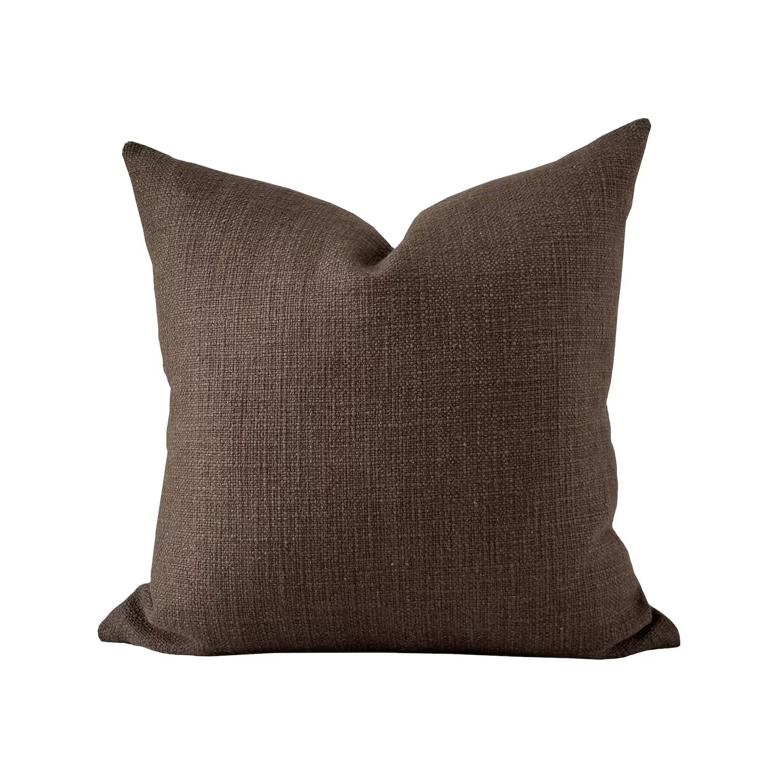 Espresso Brown Linen Pillow Cover, Textured Accent Pillow Case, Farmhouse Decorative Cushion Cove... | Etsy (US)