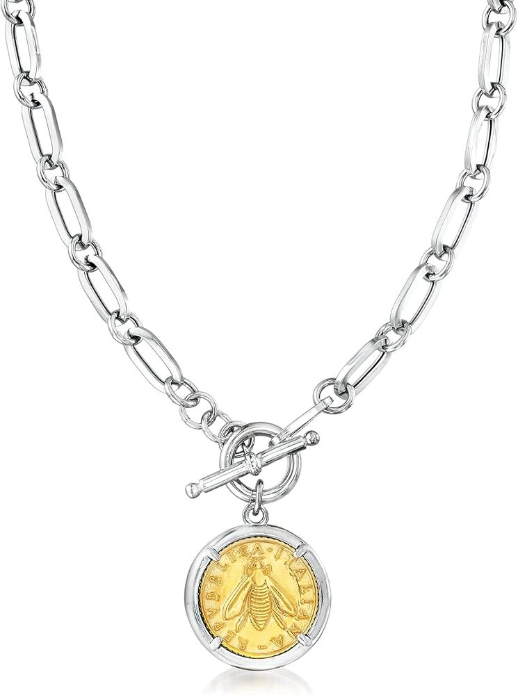 Ross-Simons Italian Replica Bumblebee Lira Coin Necklace in 2-Tone Sterling Silver | Amazon (US)