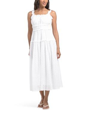 Sleeveless Square Neck Smocked Waist Embroidered Midi Dress | TJ Maxx