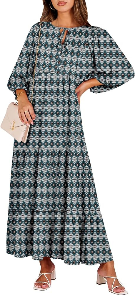 ANRABESS Womens Boho Maxi Dresses 2024 Summer V Neck Puff Sleeve Floral Flowy Swing Casual Long D... | Amazon (US)