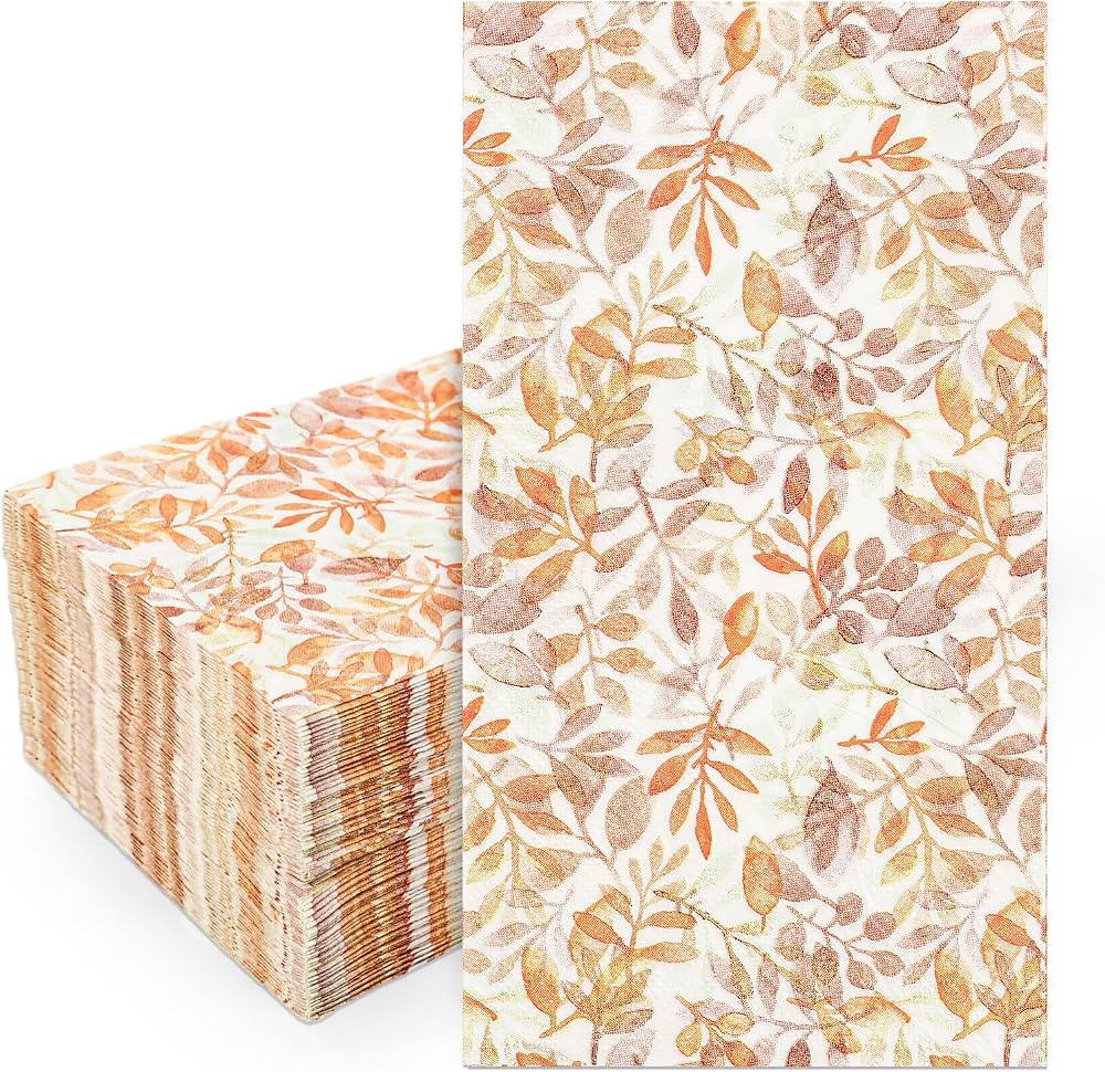 Whaline 80Pcs Fall Leaves Guest Napkins Orange Autumn Leaves Disposable Dinner Hand Towel Paper N... | Amazon (US)
